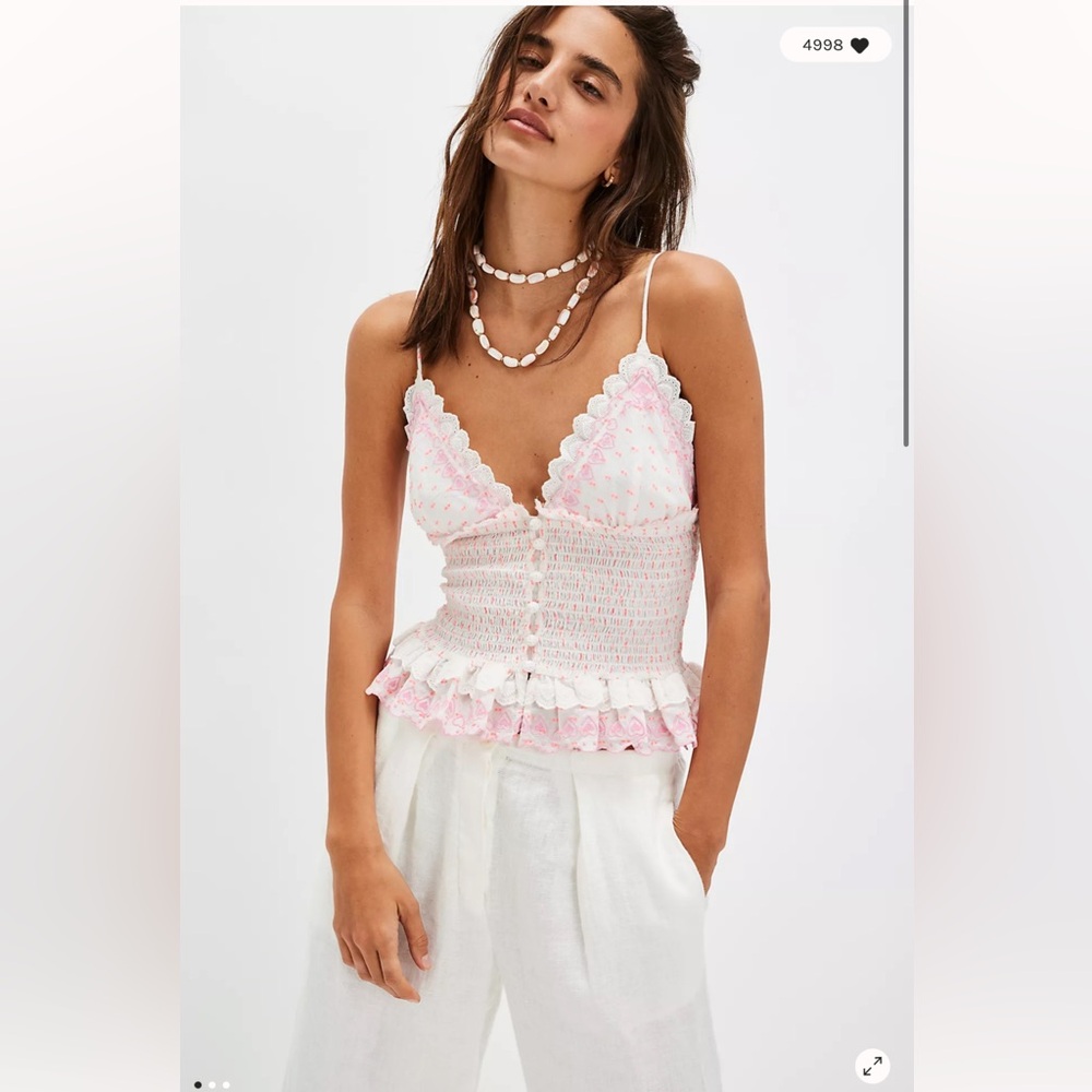 Free People Love Letter Embroidered Cute Hearts Romantic Tank Top S